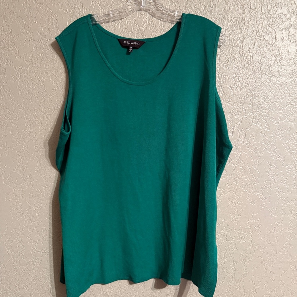 Ming Wang 2X Sleeveless Knit Shell | Green  Layering Tank Top